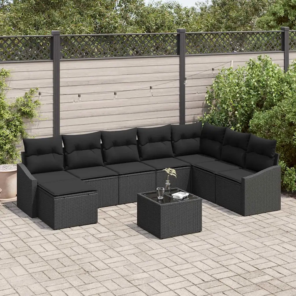 Set di divani con cuscino 9 pcs Nero polyrattan