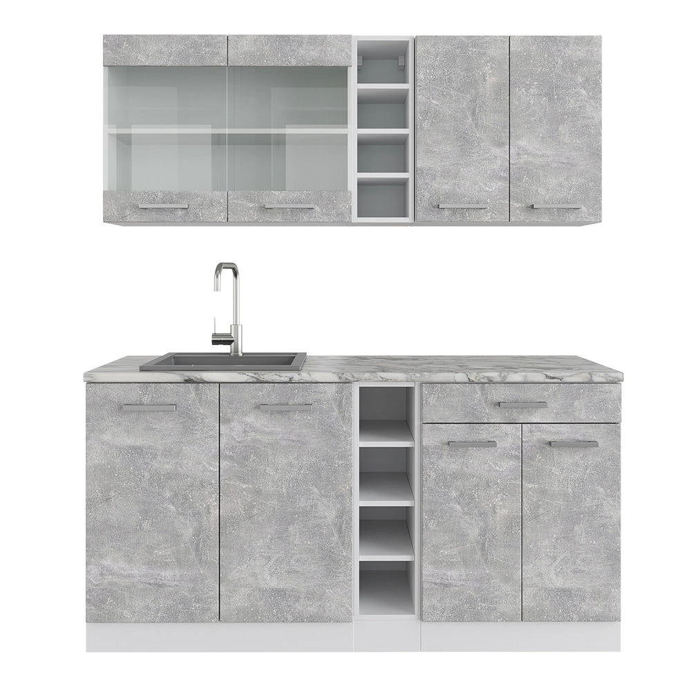 Vicco Cucina completa Cemento/Bianco 160 cm , PL Marmo