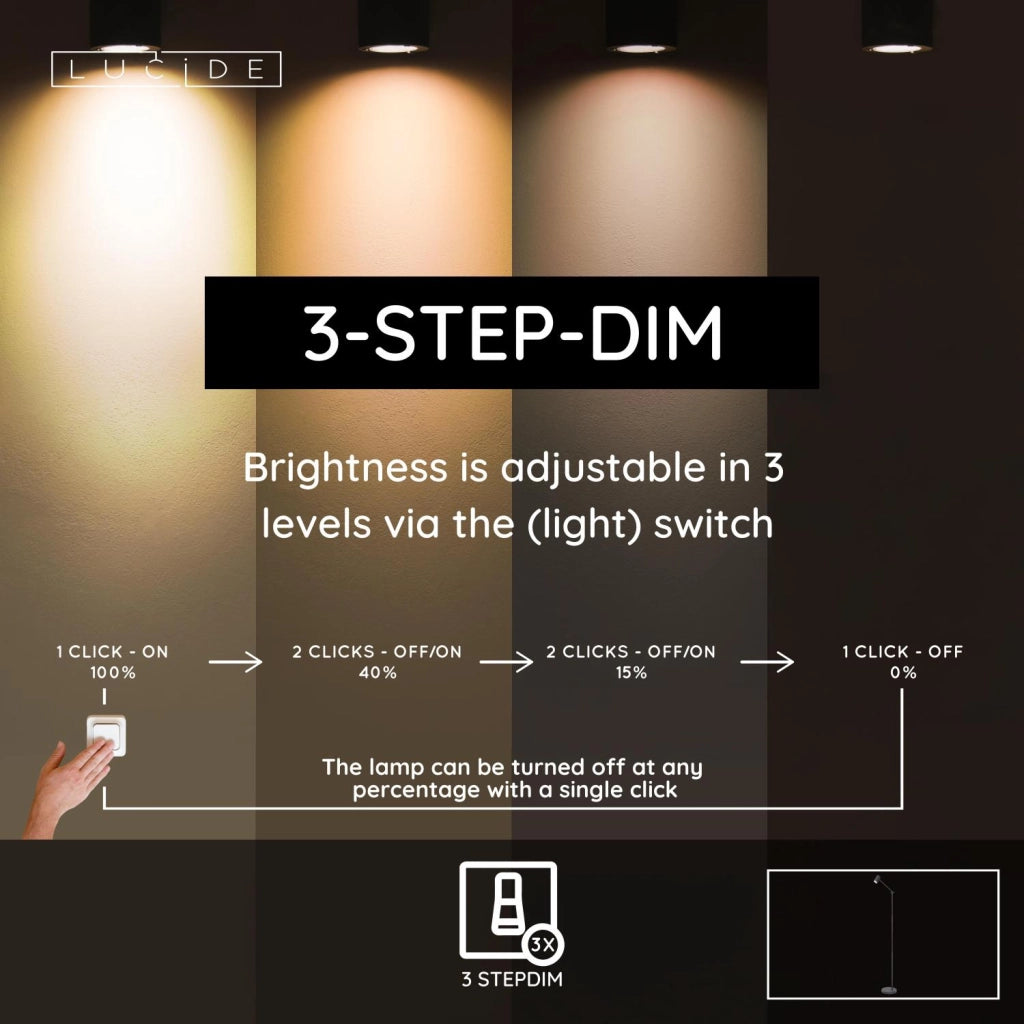 Lampada da terra LED touch nera Lucide TIPIK