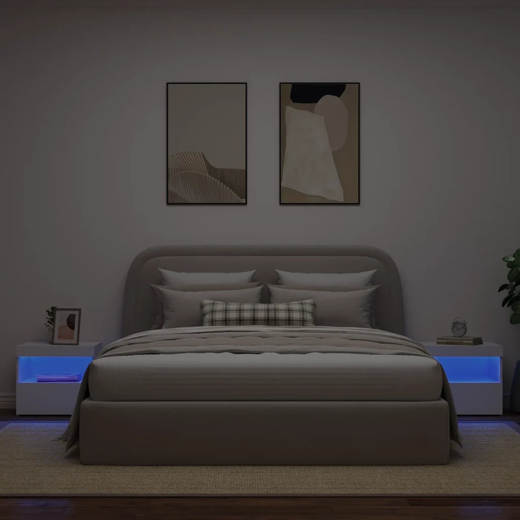Comodini con Luci LED 2pz Bianchi 50x40x45 cm 836764