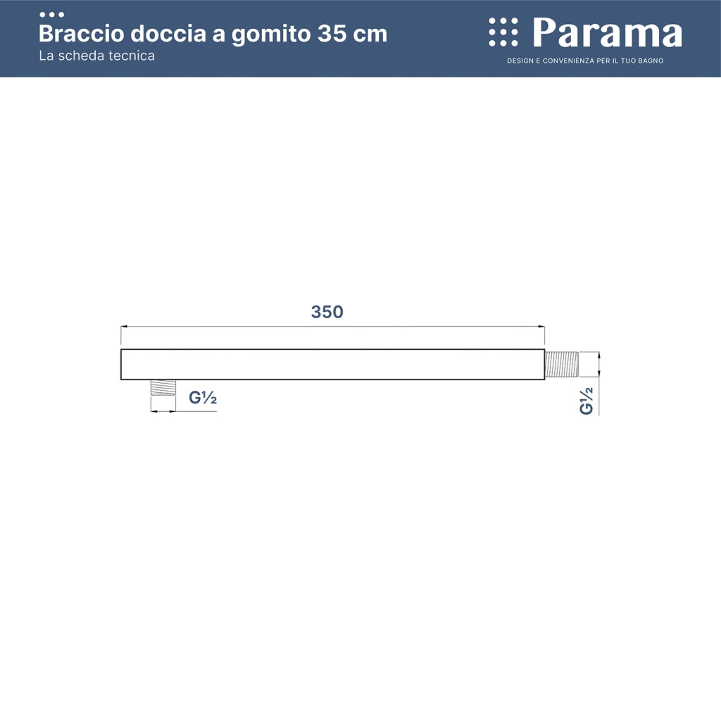 Braccio doccia quadrato in ottone cromato 35 cm