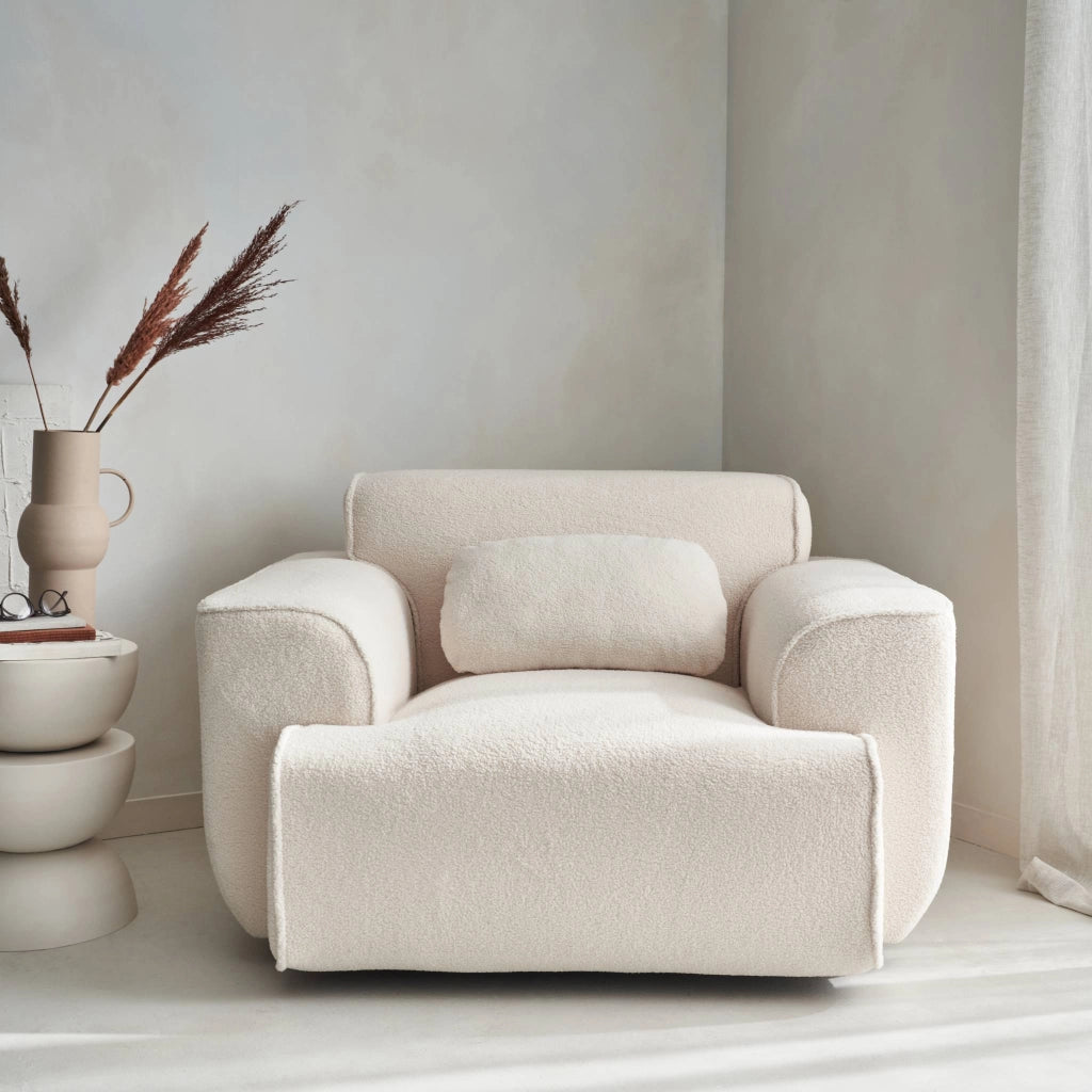 Poltrona 1 posto tessuto bouclé, crema
