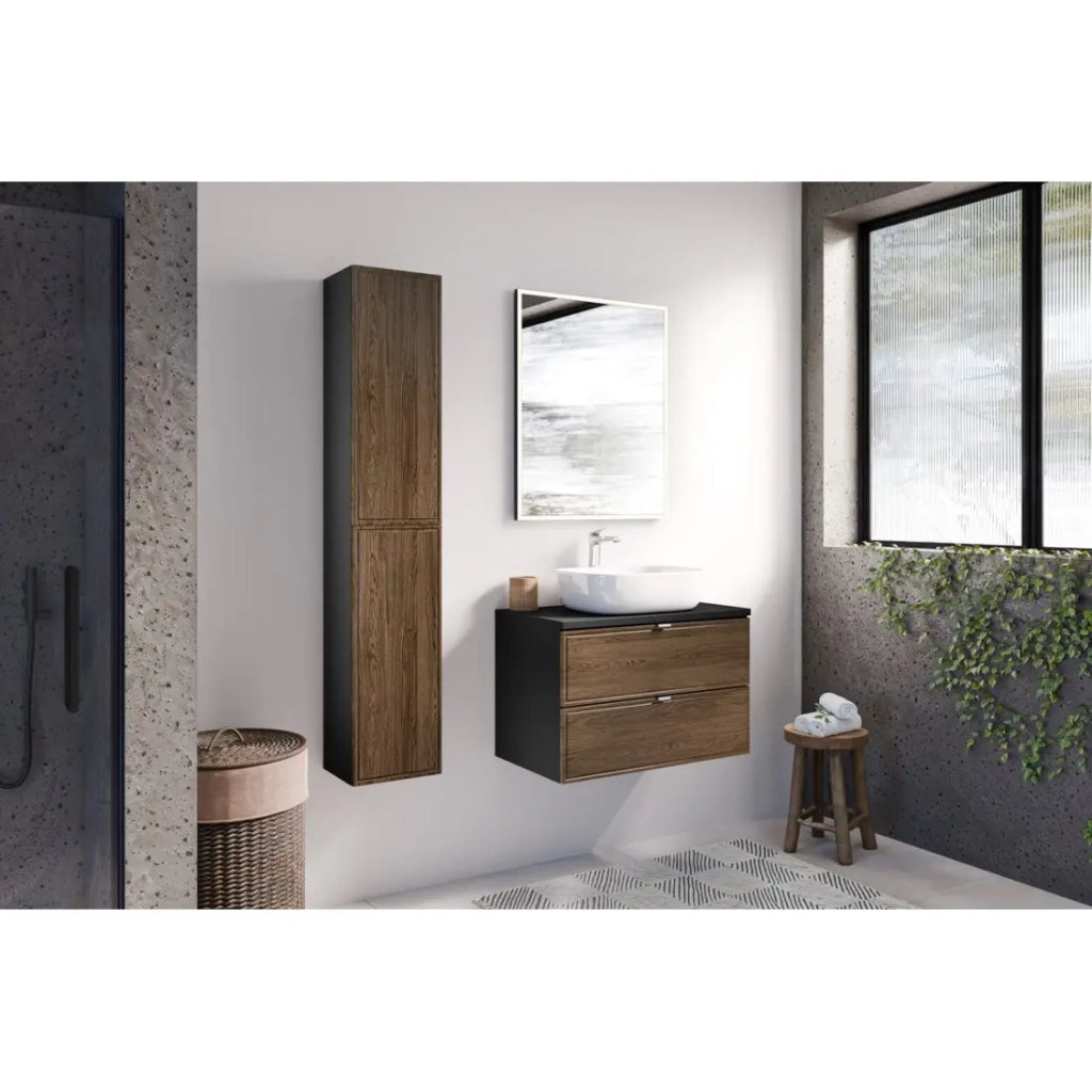 Mobile da bagno SAVIA 80 cm marrone e nero – 1 porta