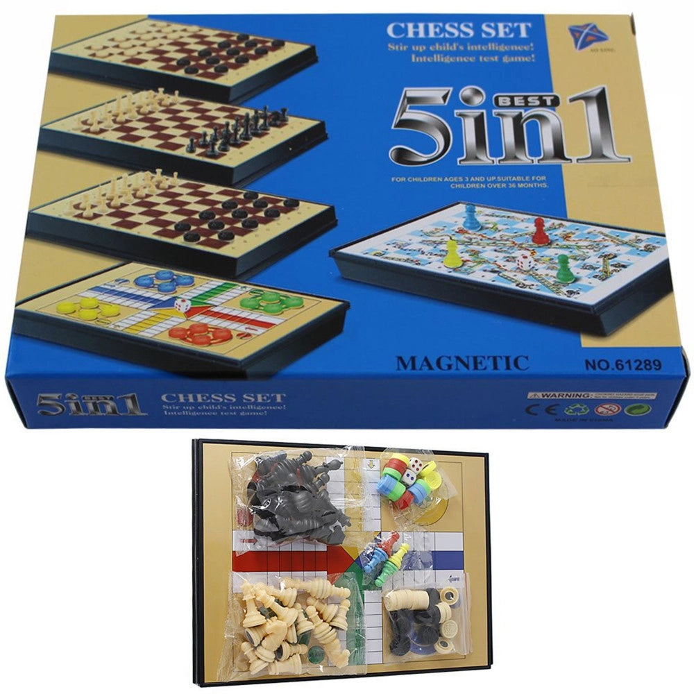 Trade Shop - Gioco Per Famiglia Da Tavolo 5 In 1 Scacchi Dama Backgammon Snake Checker -