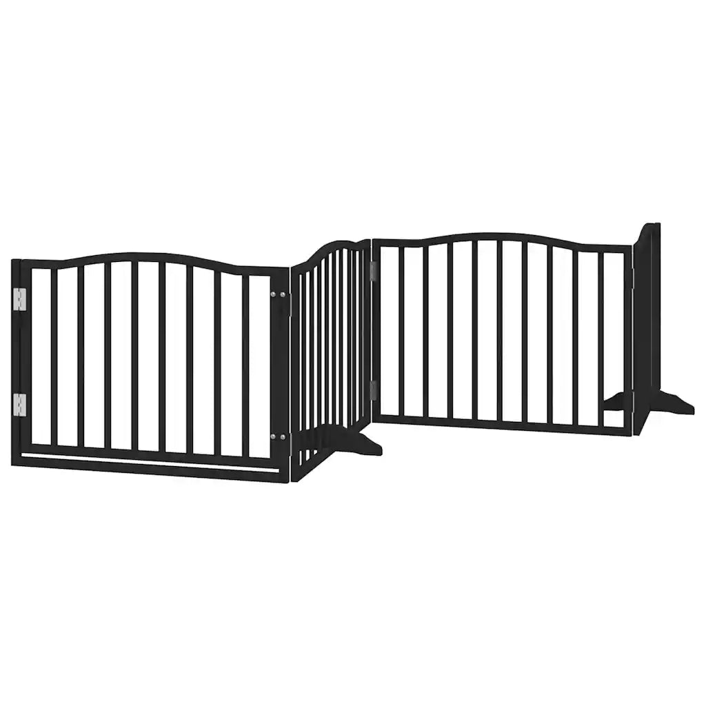 Cancelletto per cani con porta pieghevole 4 pannelli nero 320 cm in legno di pioppo 352225