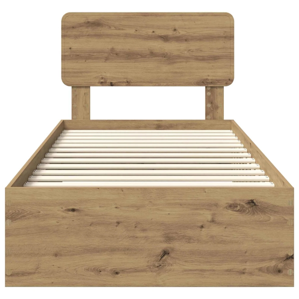 Letto singolo | Letto per adulti | Struttura del letto con testiera Rovere artigianale 90 x 190 cm