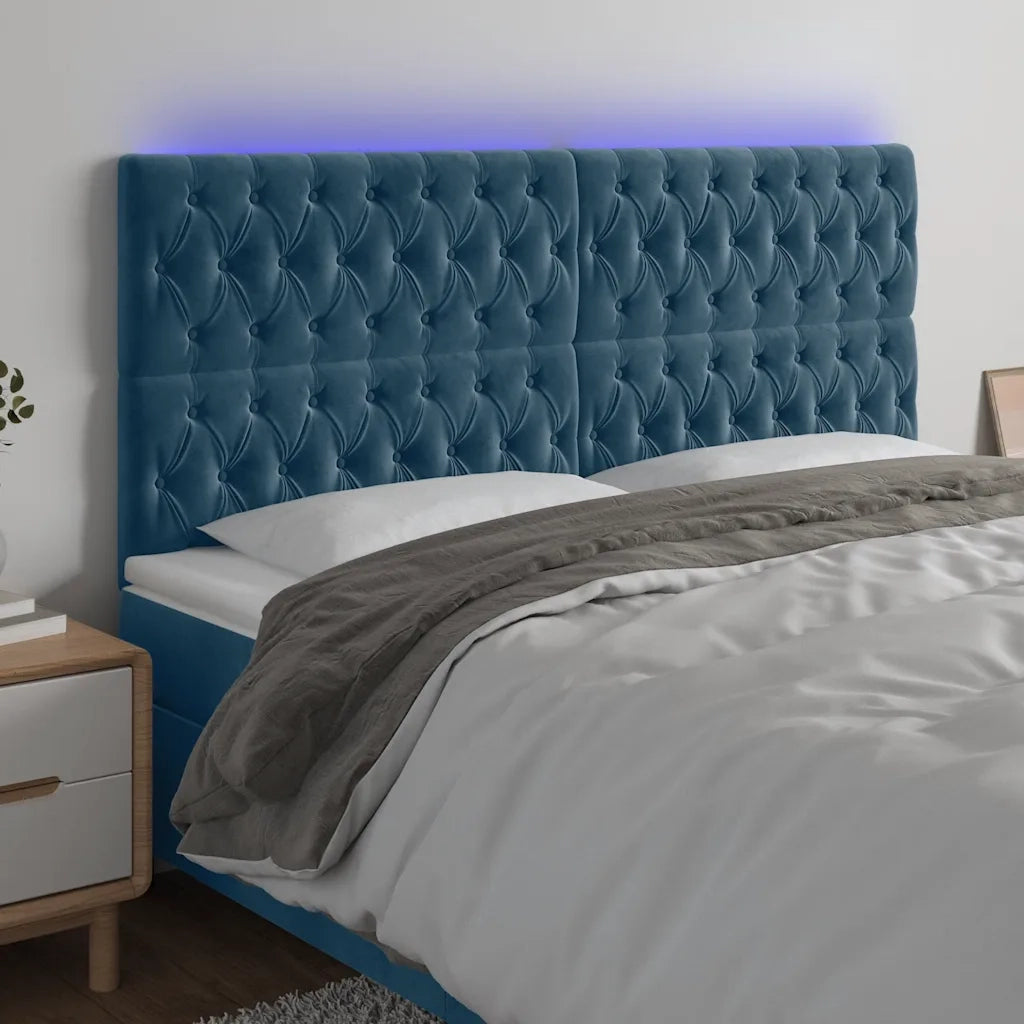 Testiera a LED-Testata con LED Blu Scuro 200x7x118/128 cm in Velluto