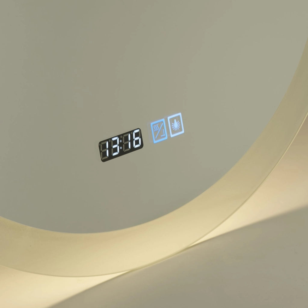 Specchio da bagno rotondo - Orologio digitale, antiappannamento