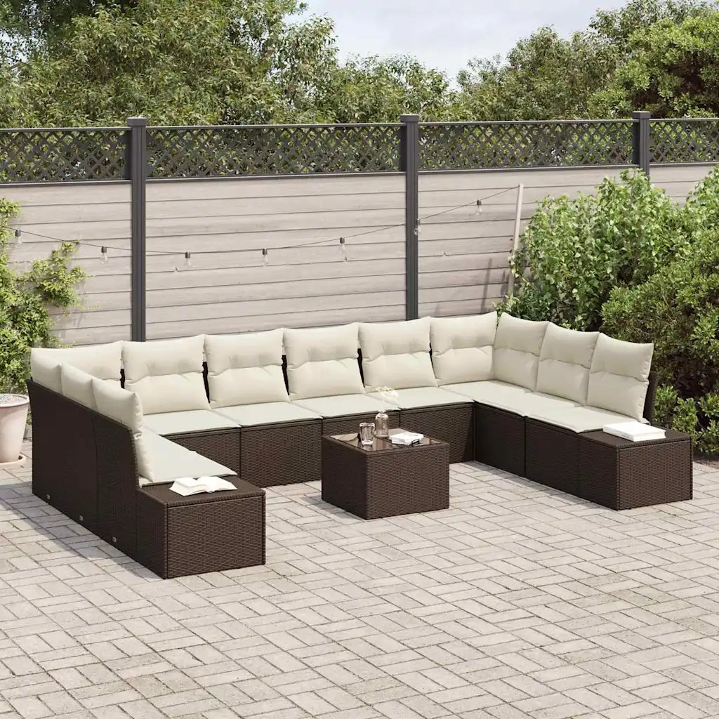 Set Divano da Giardino con cuscino 11 pcs Marrone polyrattan 3347248