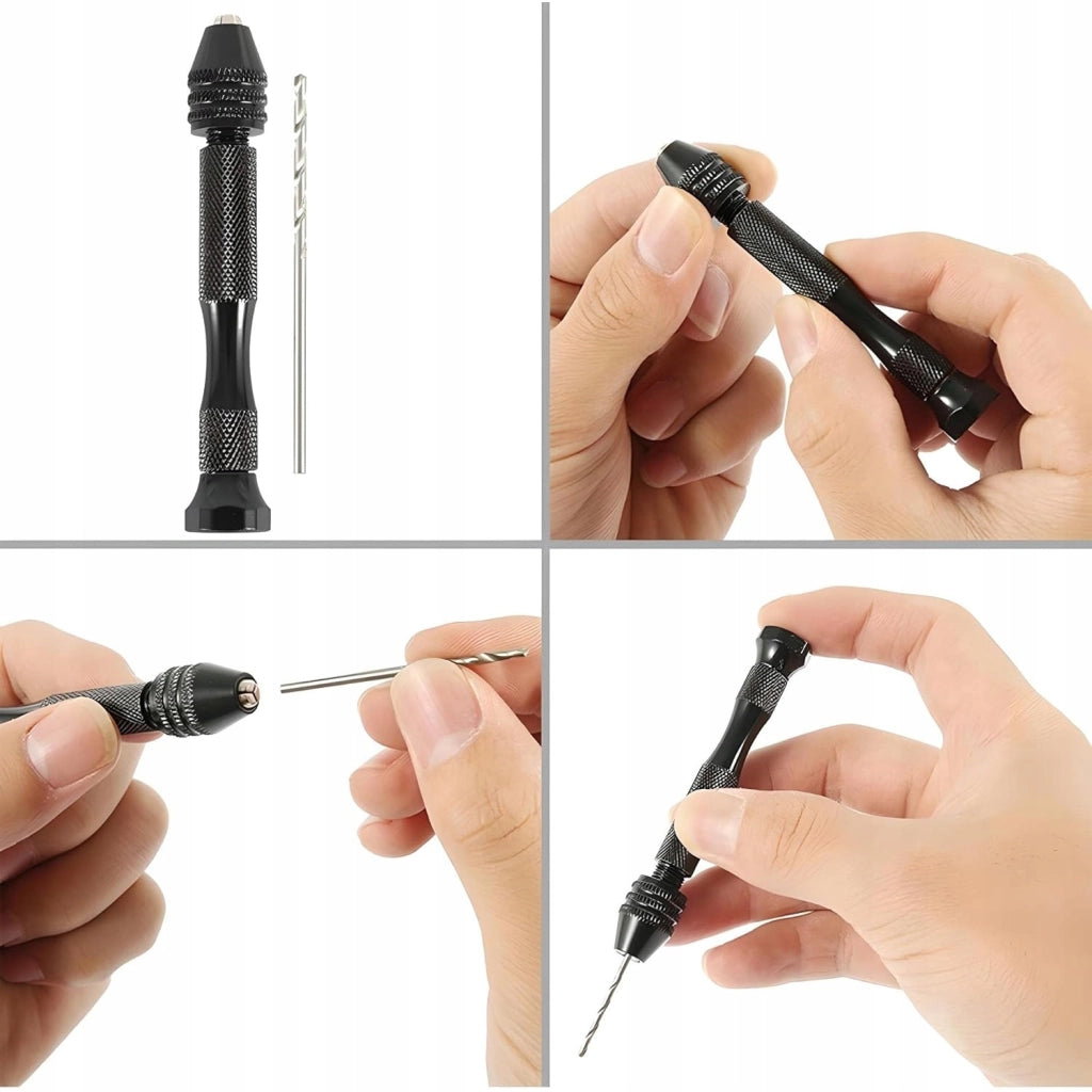 Mini Trapano Manuale Nero – Set 25 Punte 0,5-3mm | Precisione e Ergonomia | Per Legno e Plastica DIY