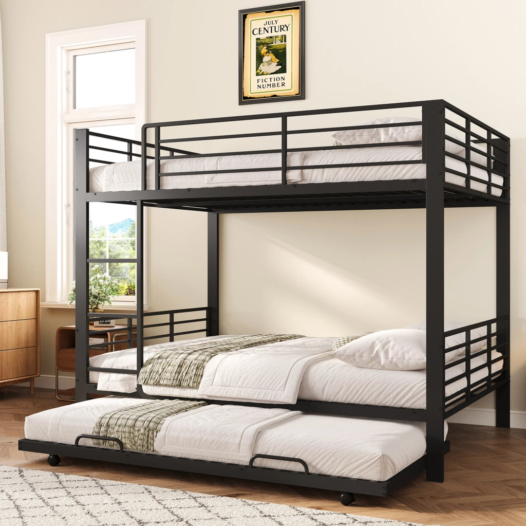 Letto a castello in metallo 140x200 cm con letto estraibile e protezione anticaduta