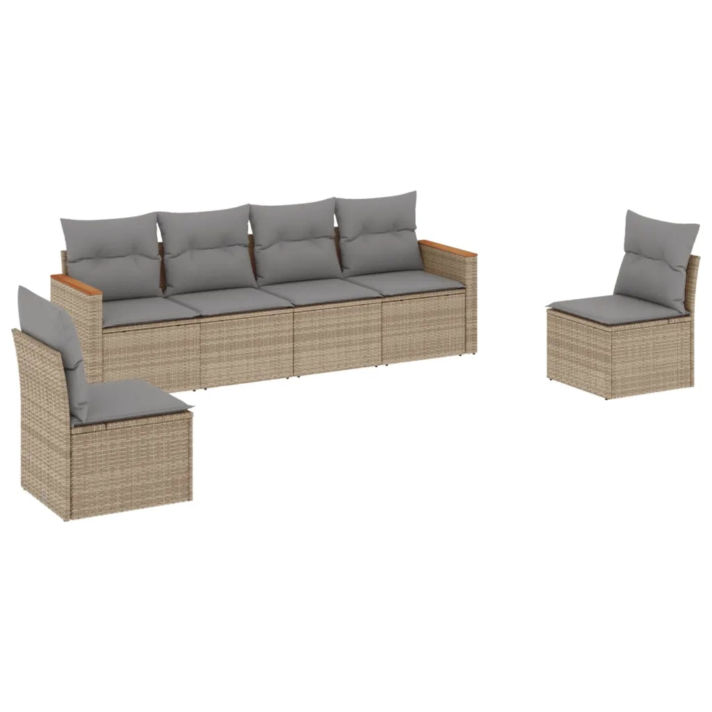 Set Divano da Giardino 6 pz con Cuscini Beige Misto Polyrattan