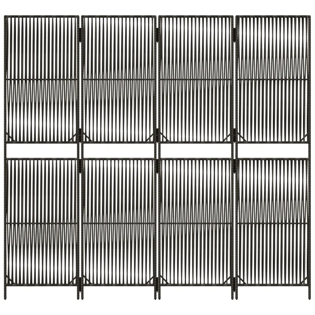 Divisorio per Ambienti | Divider per stanze | Paravento a 4 Pannelli Grigio in Polyrattan