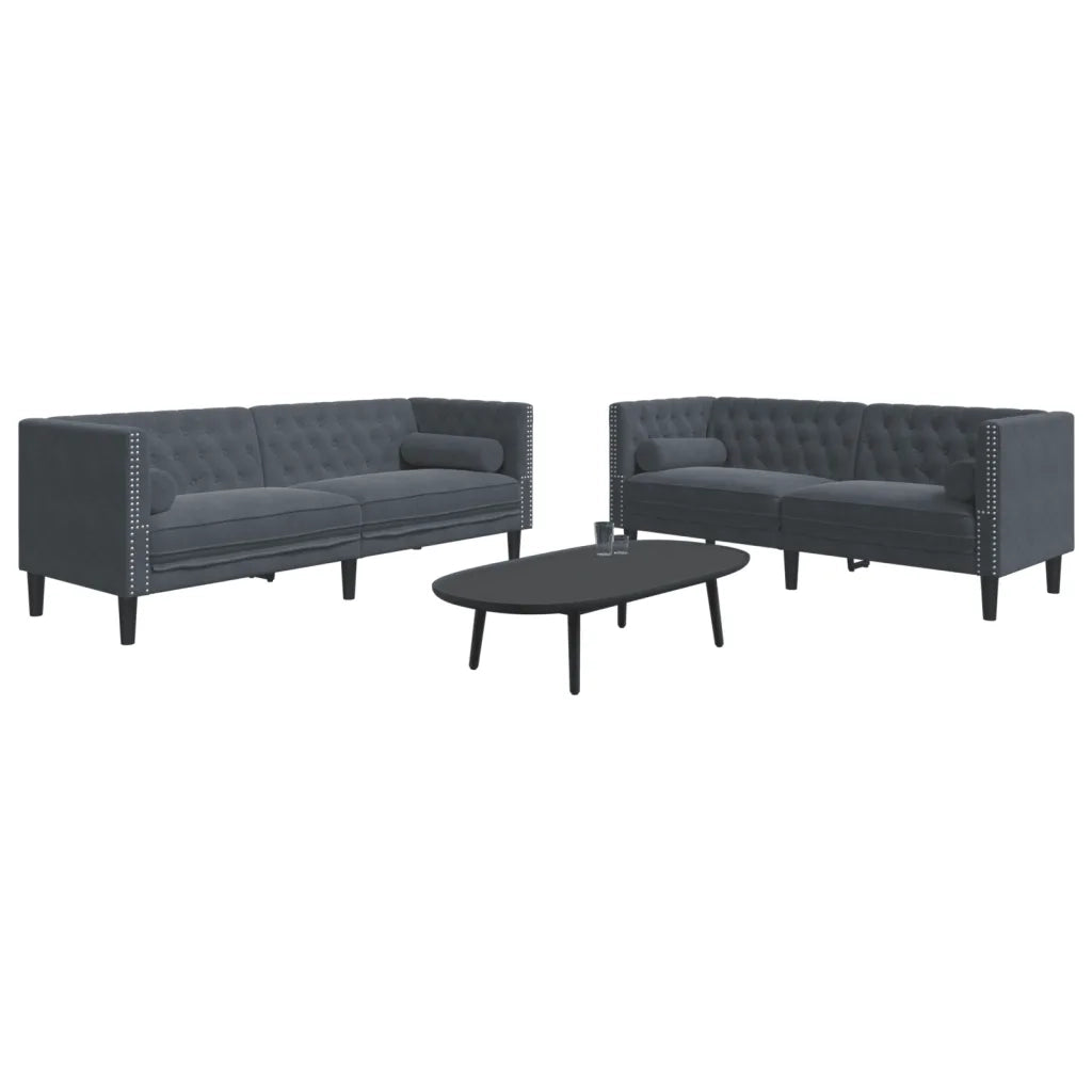 Set Divani Chesterfield 2pz con Cuscini Grigio Scuro Velluto 3209292