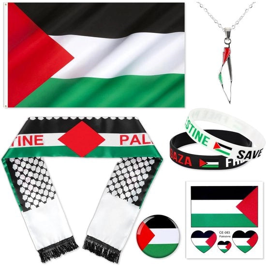 Accessori per la Palestina - Fregio - Bracciali - Collana - Sciarpa - Tatuaggi - Supporto per la Palestina - Accessori di solidarietà