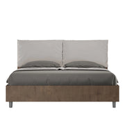 BS COM Letto matrimoniale con rete 160x200 Noce cuscini similpelle tortora