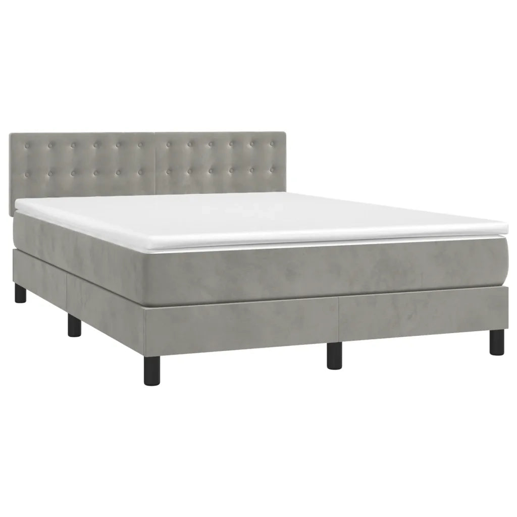 Letto a Molle con Materasso e LED Grigio Chiaro 140x200 cm Velluto