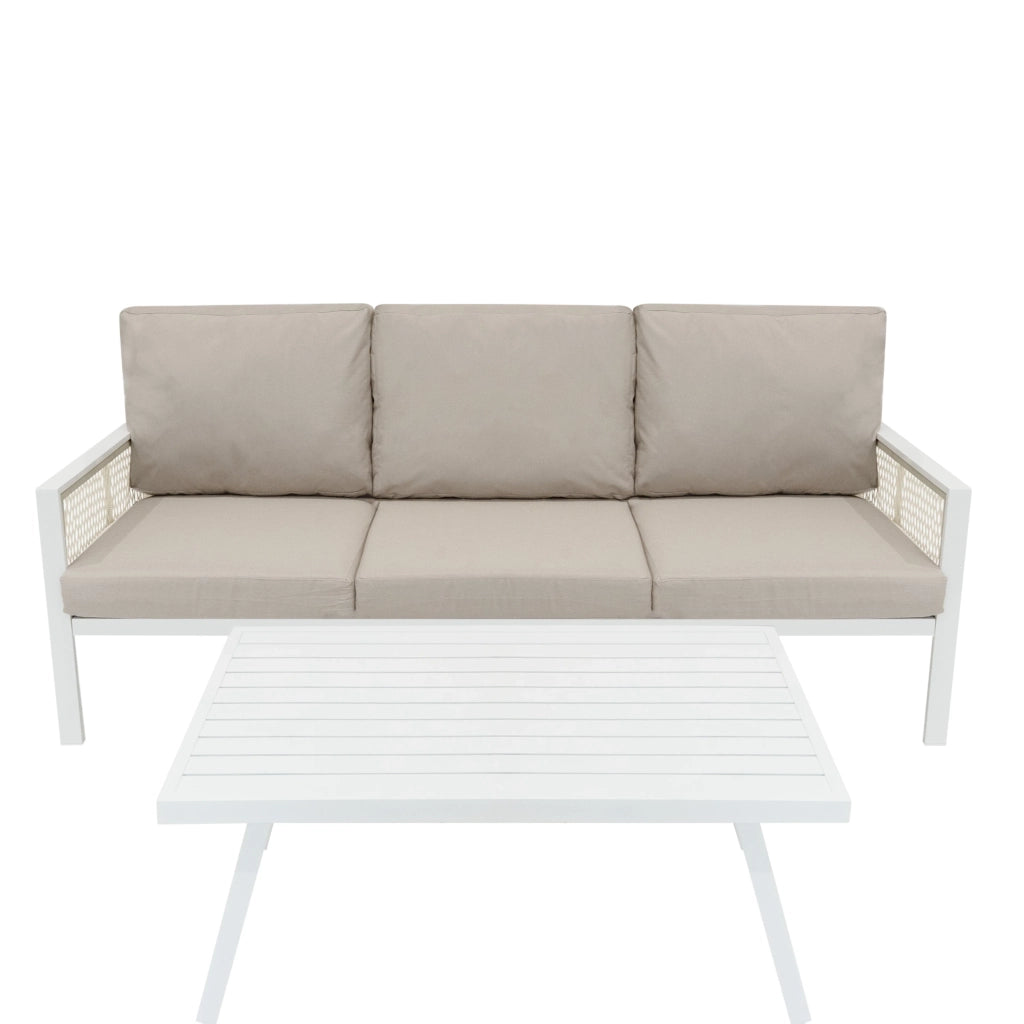 Set Mobili da Esterno 4 Pezzi in Alluminio Divano Tavolino Poltrone Bianco