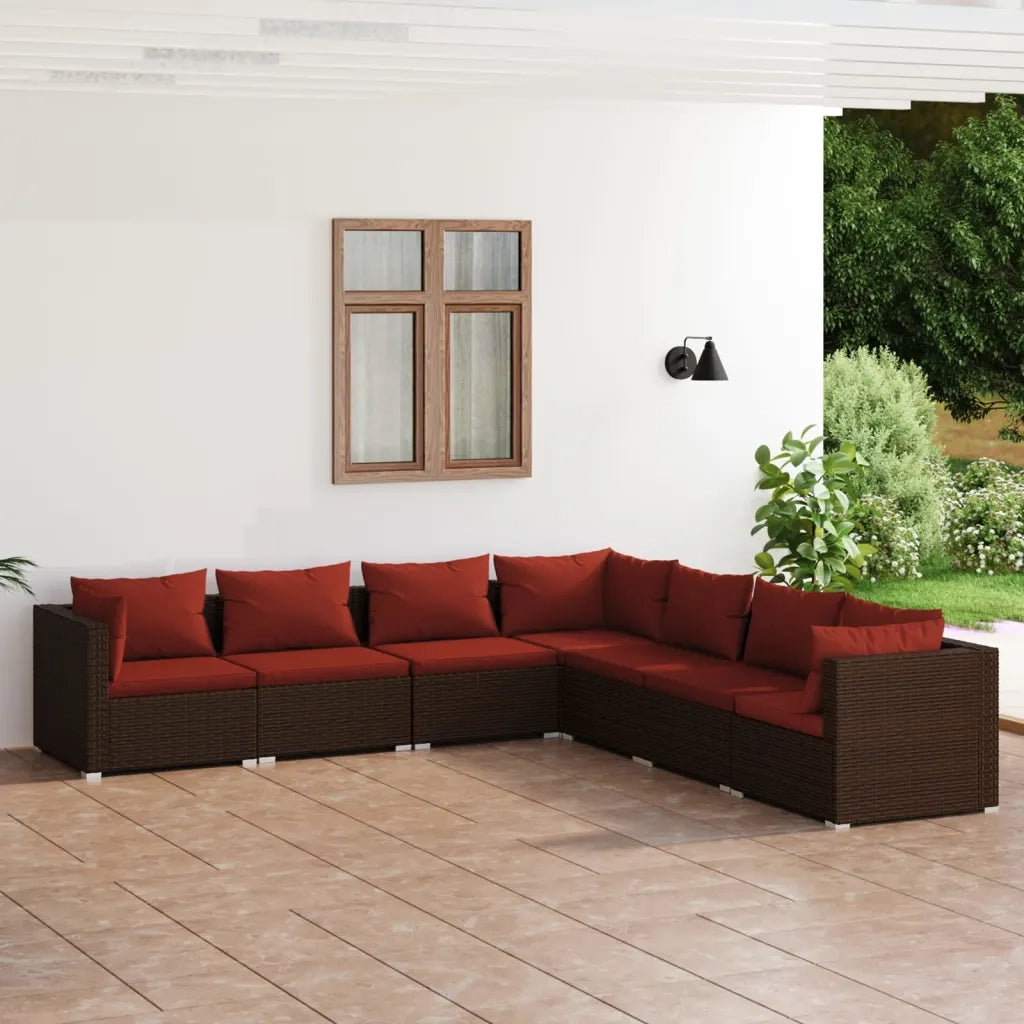 Set Divani da Giardino 7 pz con Cuscini in Polyrattan Marrone 3101747