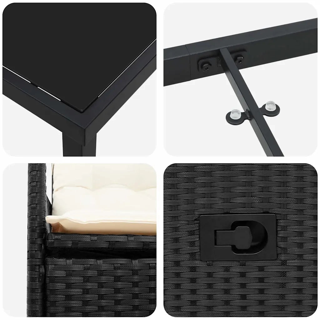 Set da Pranzo per Giardino con cuscino 7 pcs Nero polyrattan 3379539