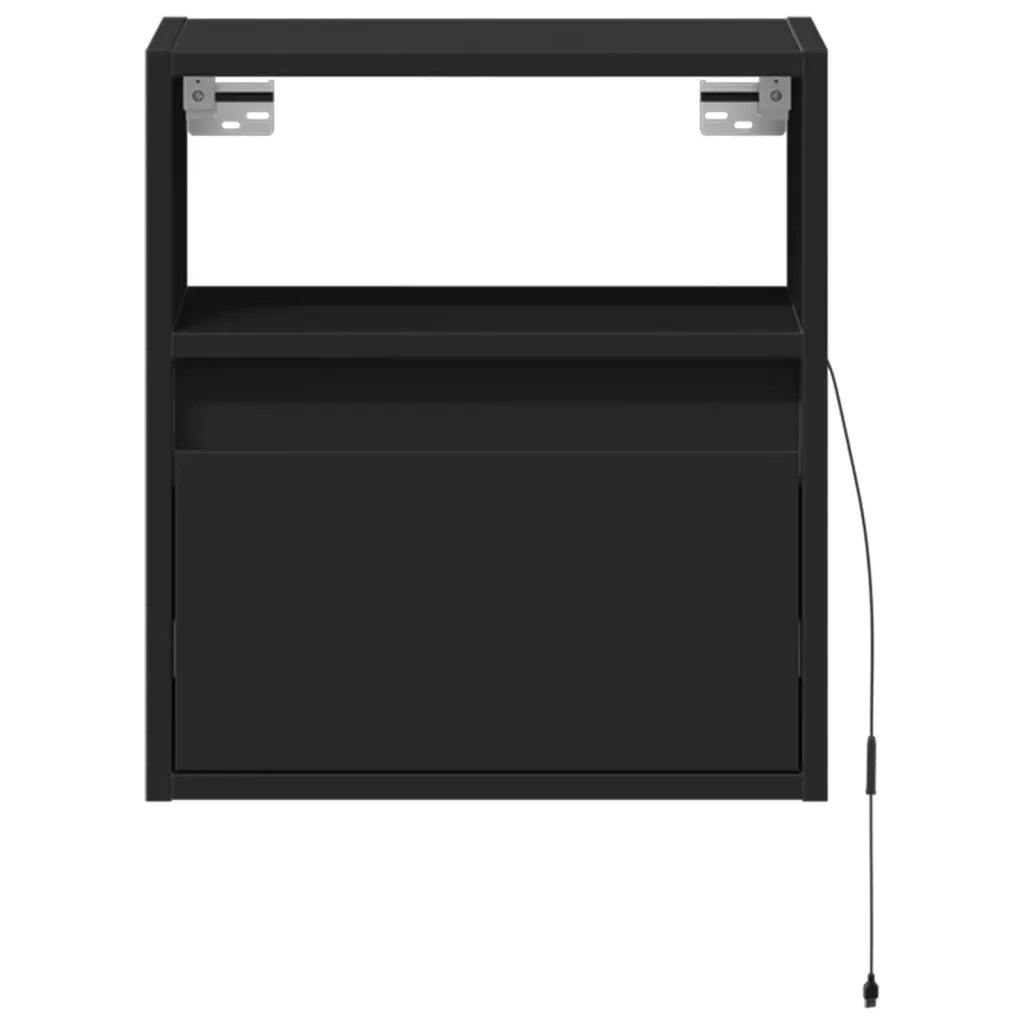 Comodini a Parete con Luci LED 2 pz Neri 3307978