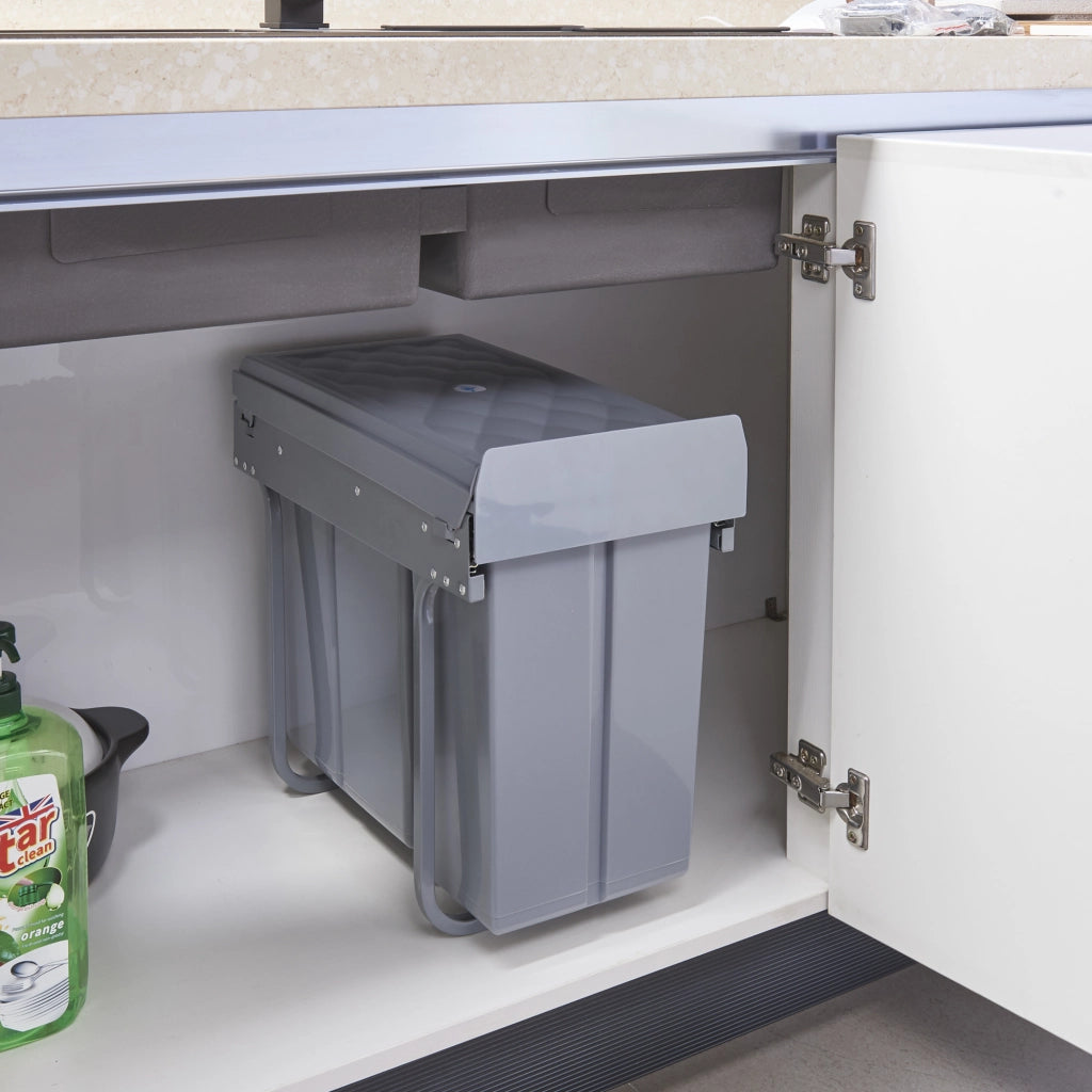 Pattumiera Estraibile Froland con 3 Bidoni Sotto Lavello 3x 10 L Grigio [en.casa]