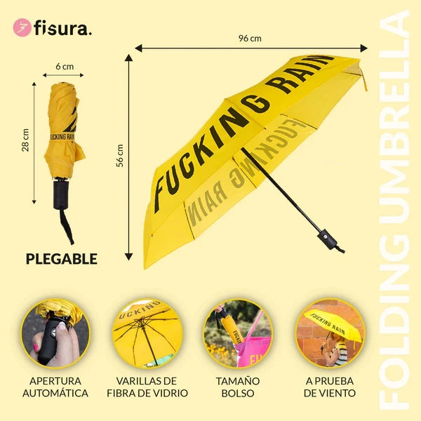 Ombrello pieghevole "Fucking Rain" giallo