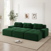 Divano Angolare Modulare 3 Posti con Pouf ¨C Xylo ¨C Verde, Tessuto a Coste, con Funzione Letto
