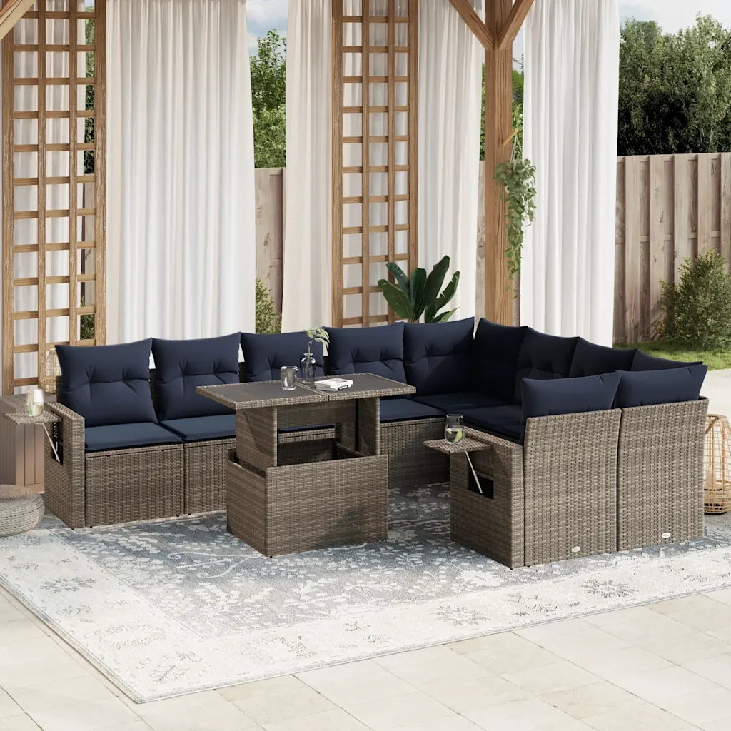 Set Divani da Giardino 10 pz con Cuscini Grigio in Polyrattan 3268131