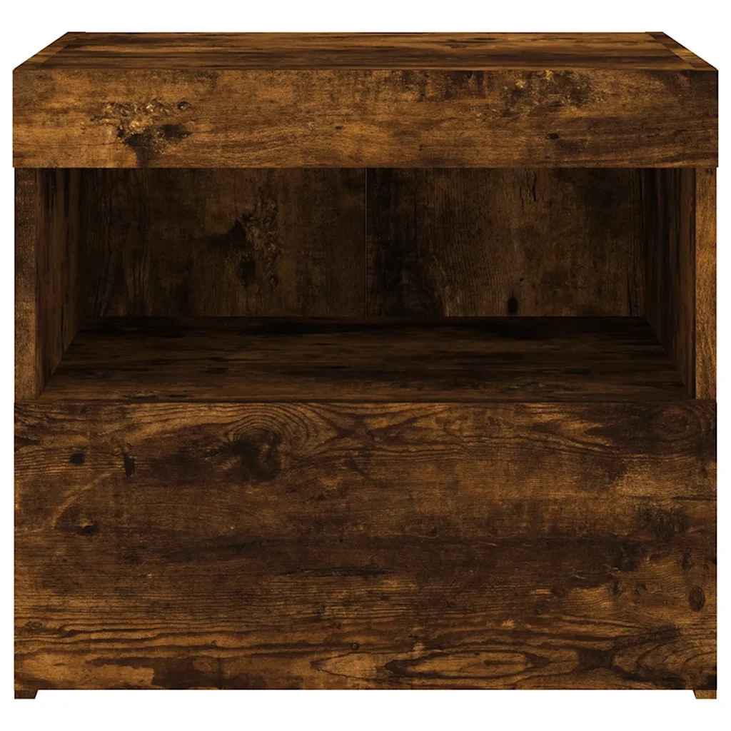 Set di 2 Comodini | Armadio da Notte | Mobiletto da notte con Luci LED Rovere Fumo 50x40x45 cm