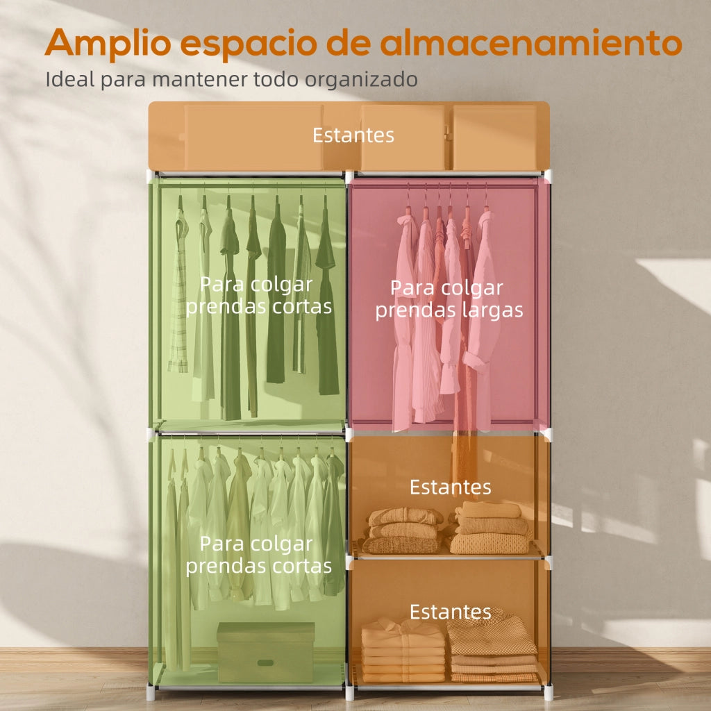 Armadio guardaroba aperto ¨C Xylo ¨C 4 ripiani in tessuto, 3 barre appendiabiti, struttura in metallo, grigio chiaro, 142x43x185 cm