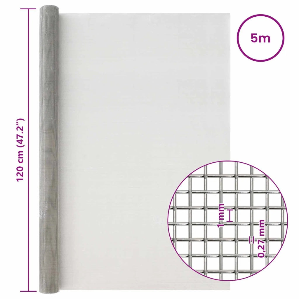 Rete per schermatura 120 x 500 cm 20 Mesh Argento 42039542