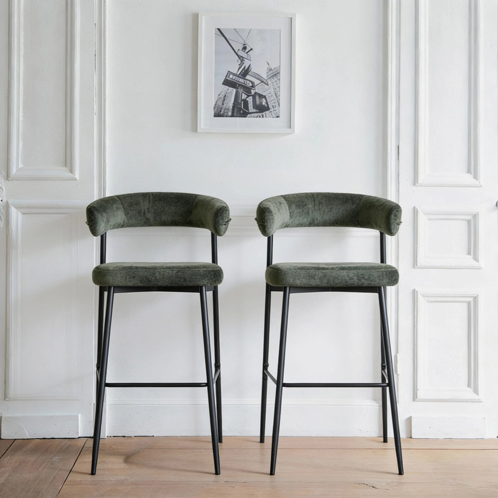 Set di 2 sgabelli da bar in tessuto verde THEA