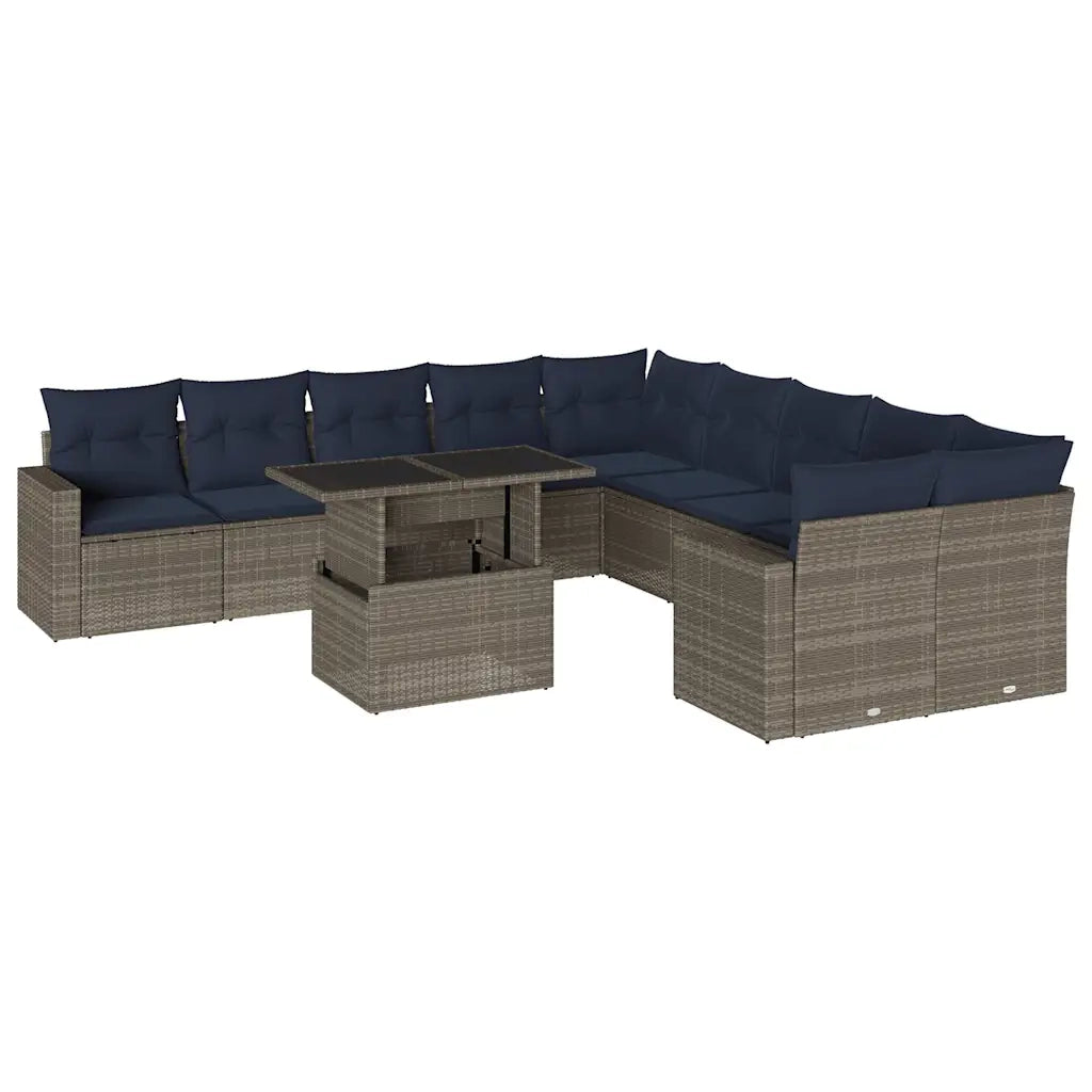 Set Divani da Giardino 11 pz con Cuscini Grigio in Polyrattan 3267541
