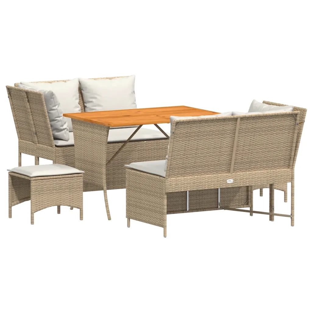 Set Divano da Giardino 5 pz con Cuscini Beige in Polyrattan