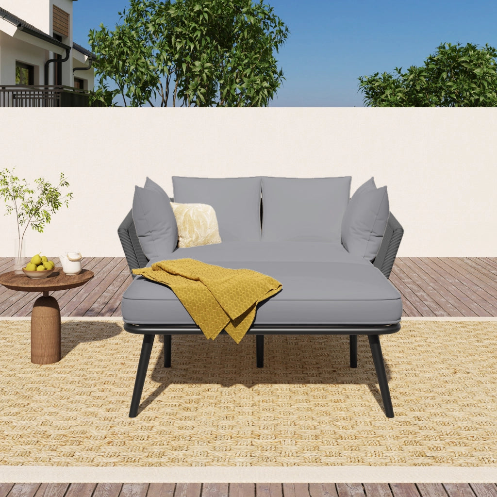 Divano da giardino con 2 cuscini - Zephmum - Grigio, cuscini removibili e lavabili