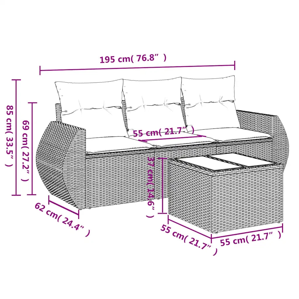 Set Divano da Giardino 4 pz con Cuscini Marrone in Polyrattan 3221072