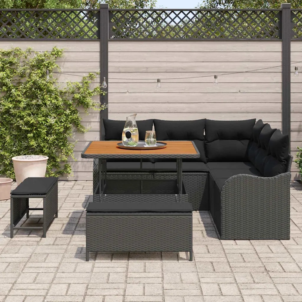Set Divano da Giardino con cuscino con archiviazione 8 pcs Nero 3364204