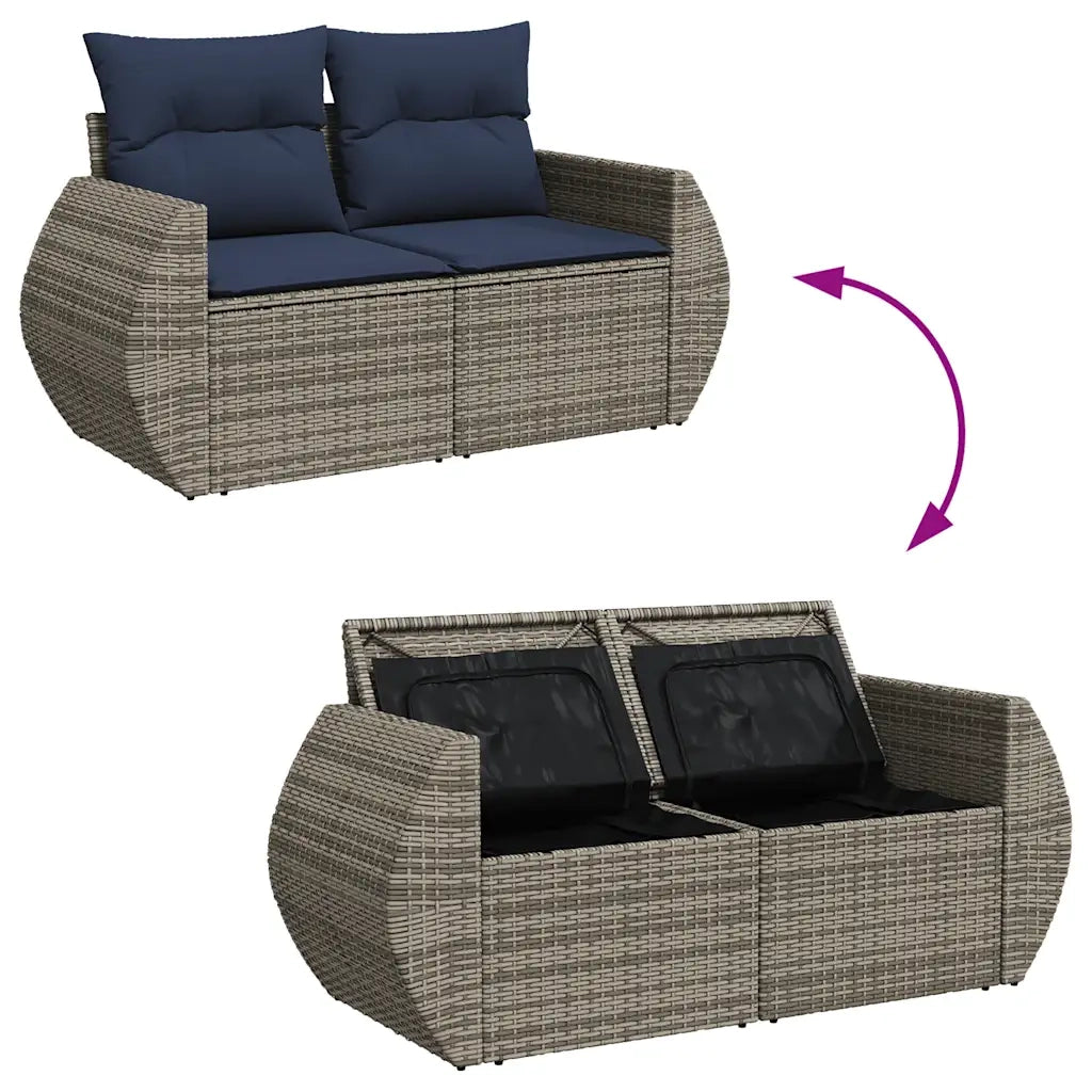 Set Divani da Giardino 9 pz con Cuscini Grigio Polyrattan Acacia 3328076
