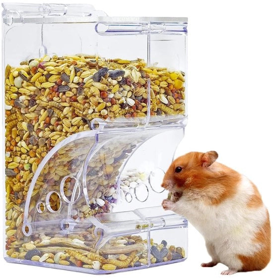 Dispensatore di cibo per hamster 300 ml - Acrilico trasparente - Stazione di alimentazione per hamsters/pappagalli - Installazione facile - Sicuro e non tossico - Rifornimenti osservabili - Automatizzatore di alimenti