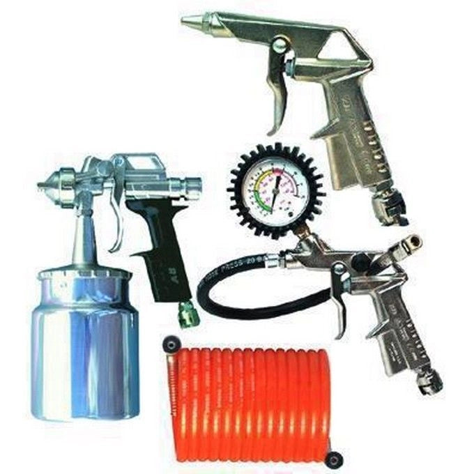 ANI 5656710 Kit per Compressori Selena KB4 4 Pezzi con Aerografo Pistola Gonfiaggio Pistola Soffiaggio Tubo Rilsan Raccordato Attacco 1-2'' colore Argentato