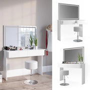Tavolo da lavoro con specchio LED e sgabello - Bianco 120 cm