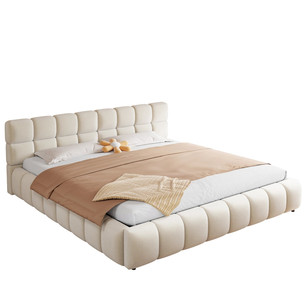 Letto imbottito 180x200 LED idraulico velluto beige