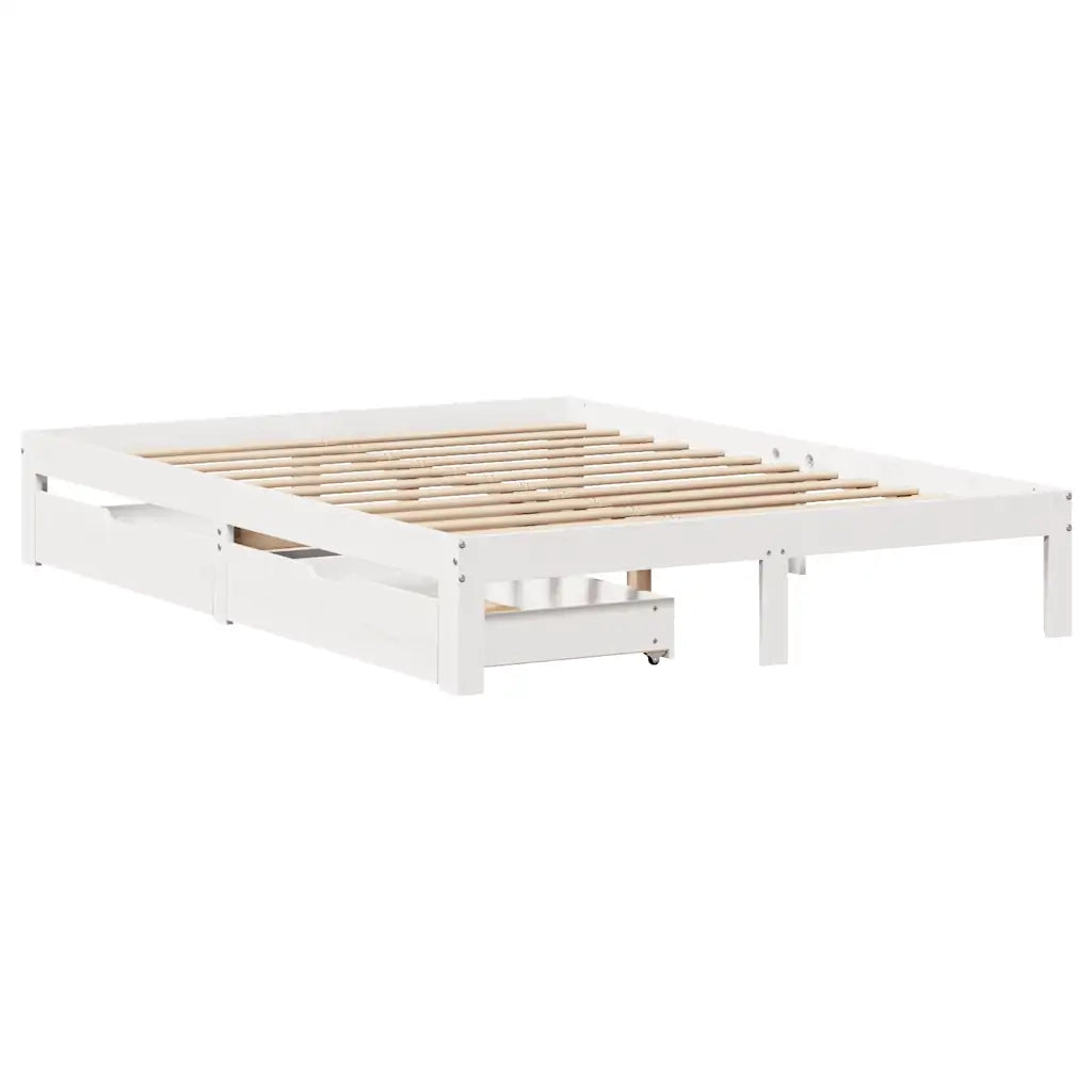 Giroletto con Cassetti Bianco 140x190 cm Legno Massello di Pino 3301941