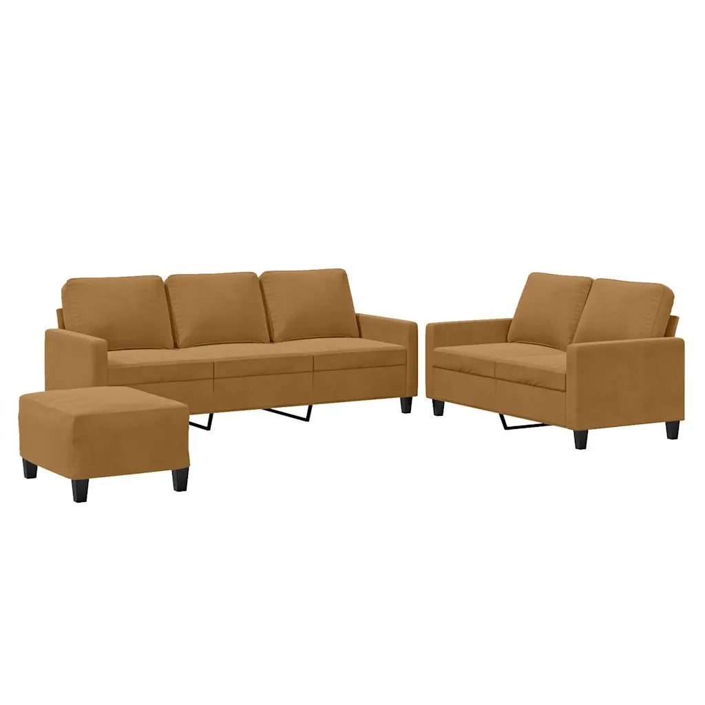 Set di Divani 3 pz con Cuscini Marrone in Velluto 3201533