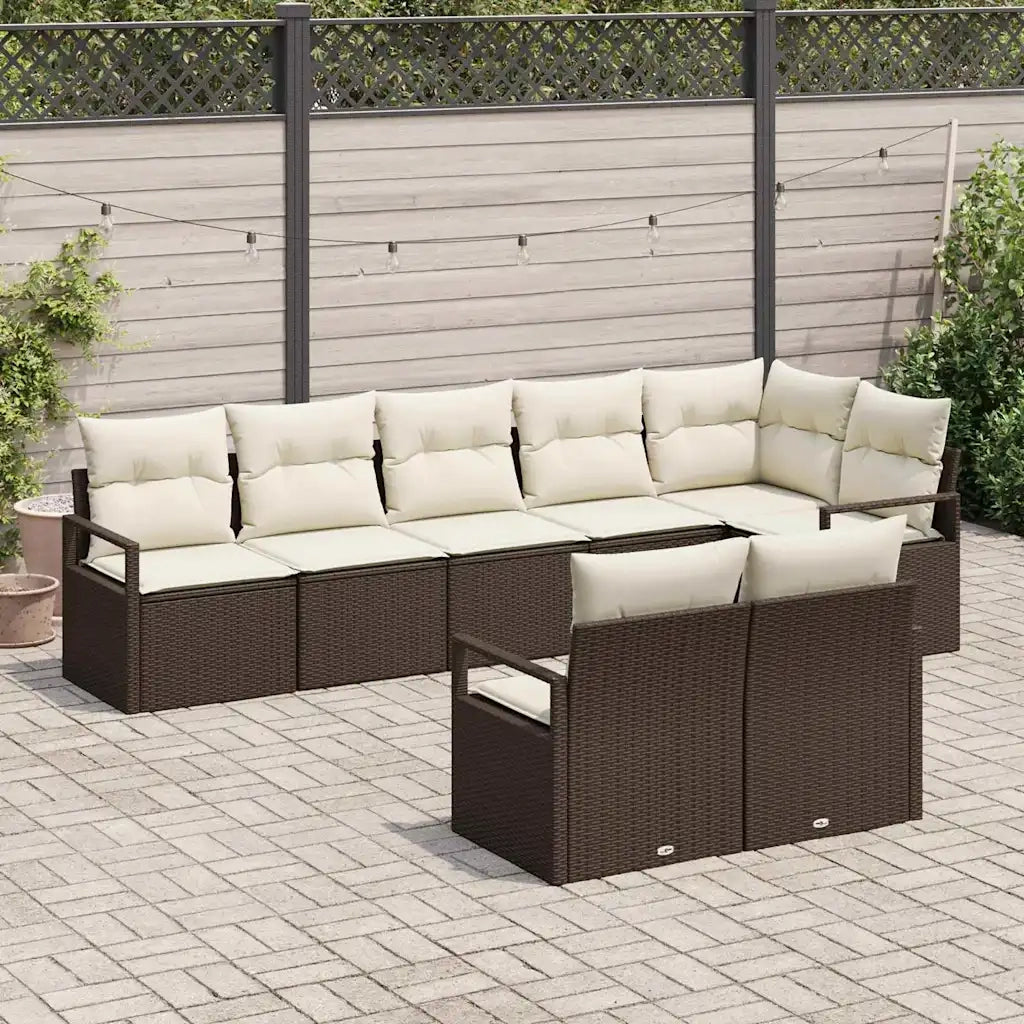 Set Divano da Giardino 8 pcs Marrone e bianco polyrattan 3355097
