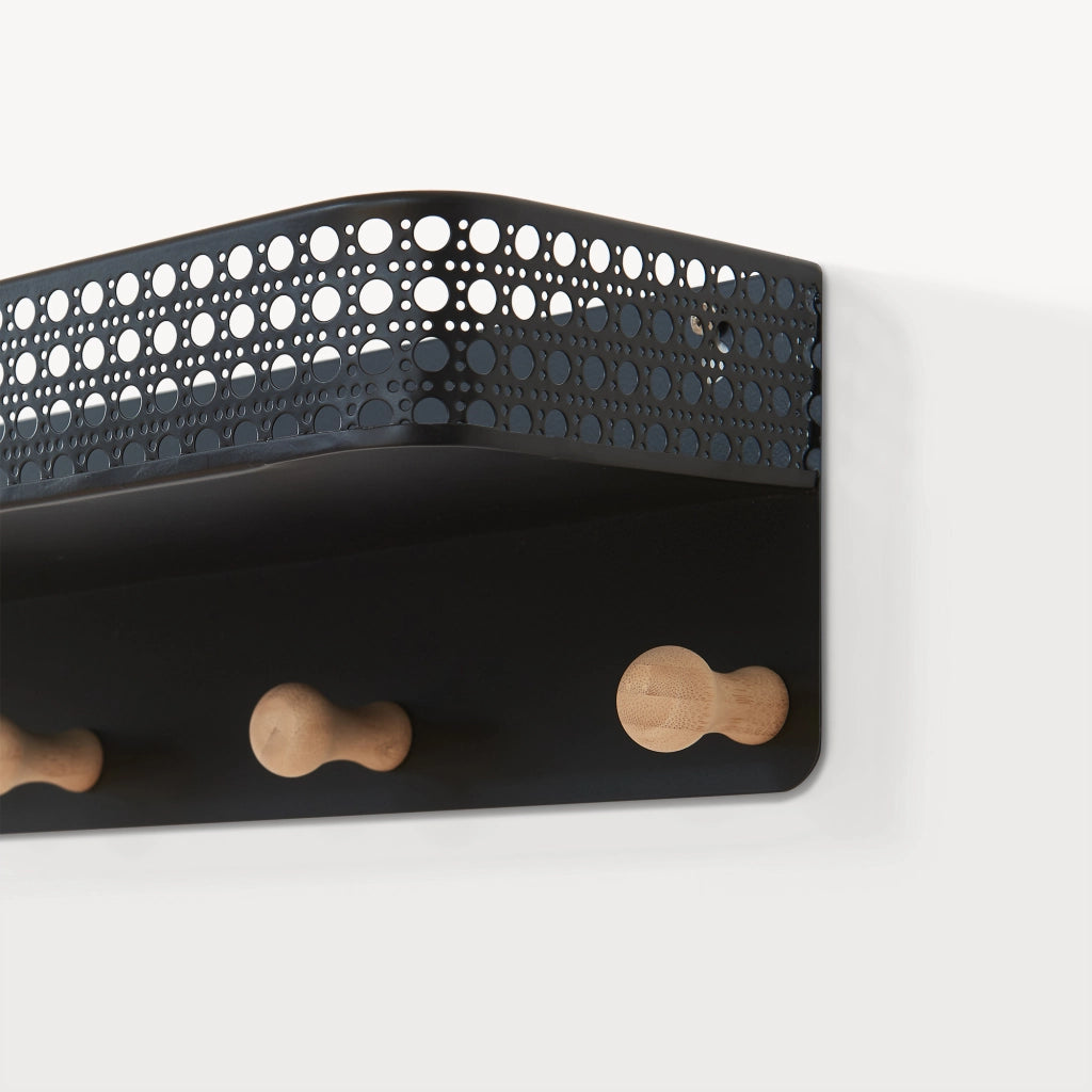 Appendiabiti da Parete Jäller con Mensola e 6 Ganci 60x14x12 cm Metallo - Nero [en.casa]