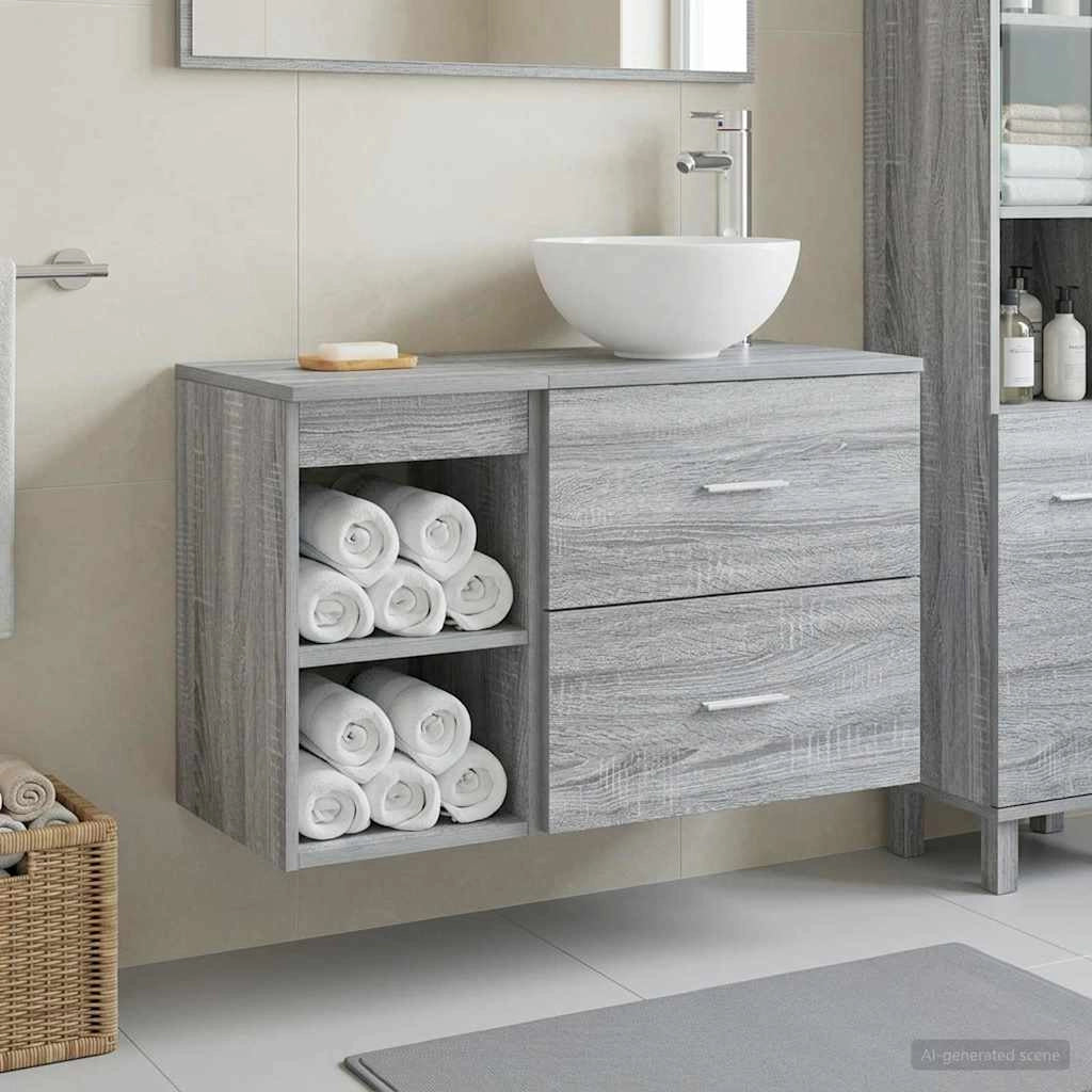 Set di mobili per il bagno 2 pz Sonoma grigio 3403869