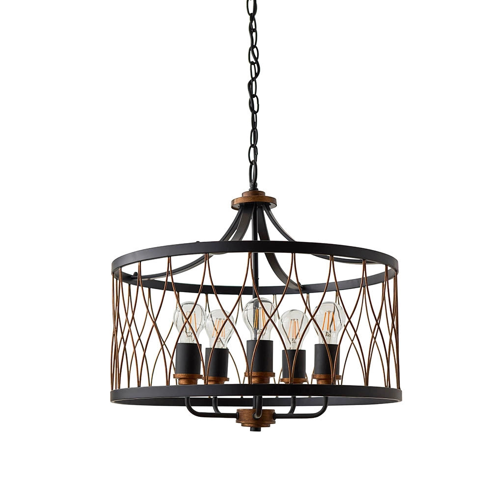 Lampadario rustico tondo nero/bronzo 5xE27 Heston Endon