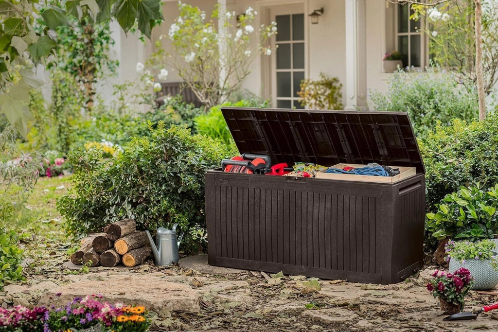 Baule portatutto in resina effetto legno con maniglie e rotelle Comfy Keter